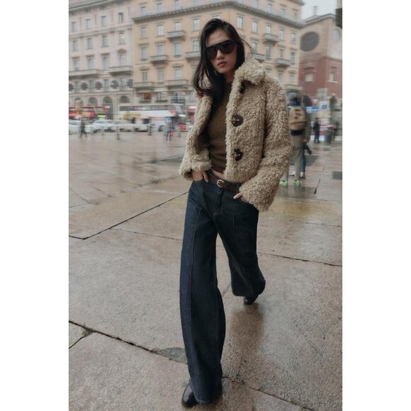 ZARA FAUX FUR JACKET WITH FIREMAN CLASPS - Picture 2 of 9